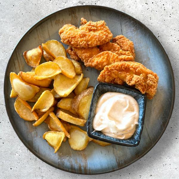 Crispy Strips Picant/nepicant cu Cartofi Dippers si Sos de Usturoi 400g	